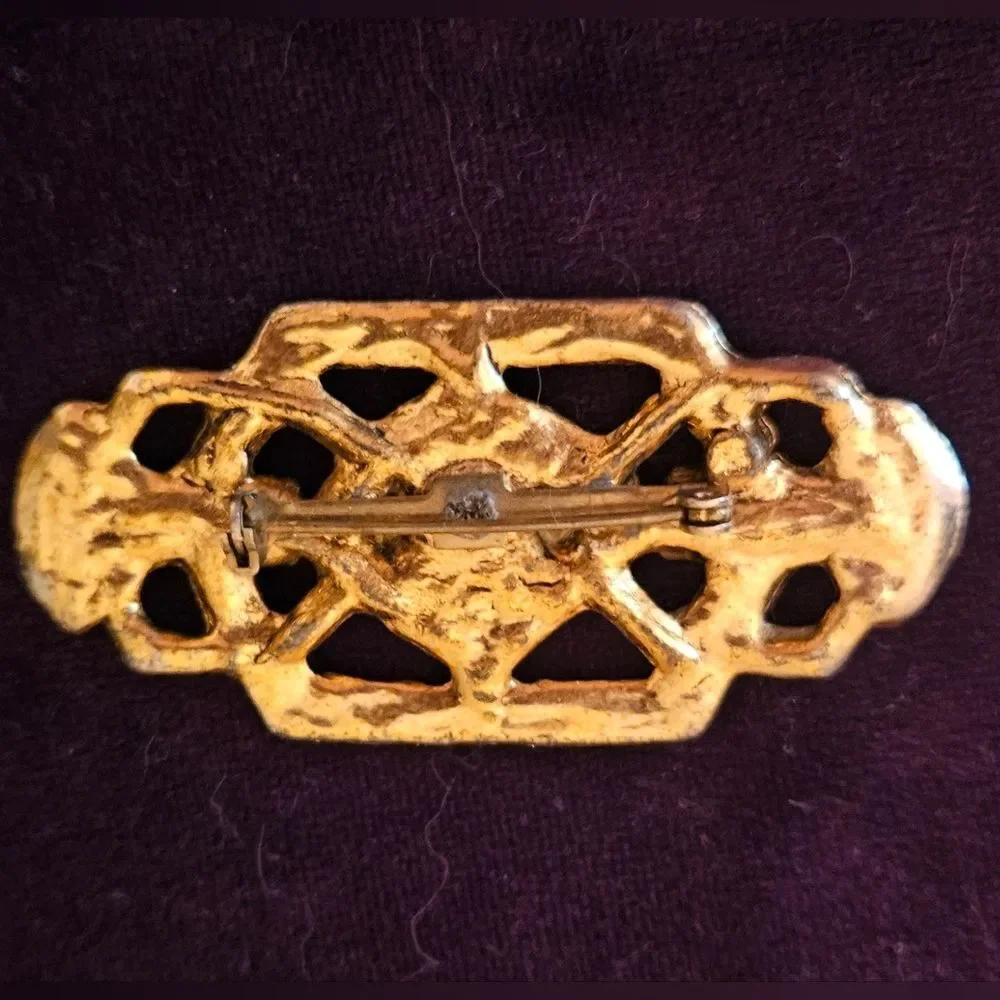 Vintage Gold tone and Red Brooch Pin